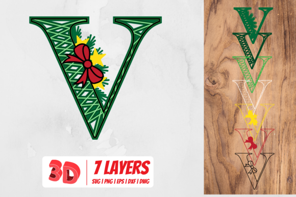 3D Christmas Letter V for Holiday Creations