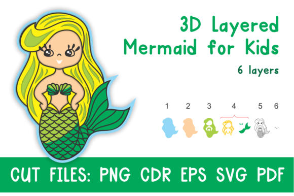 3D Layered Mermaid for Kids. Cut Files