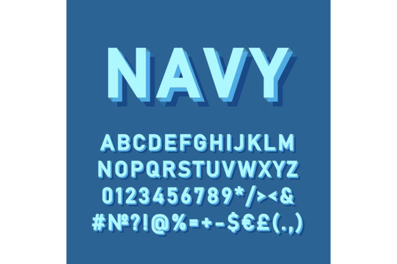 Navy Vintage 3d Vector Alphabet Set: Retro Bold Type
